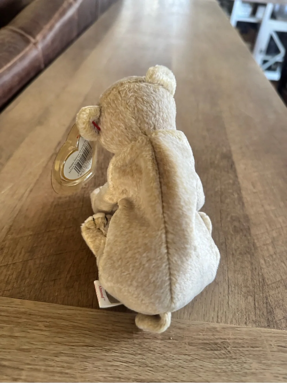 Ty Plush Bear Beanie Baby with Heart Tag - Almond